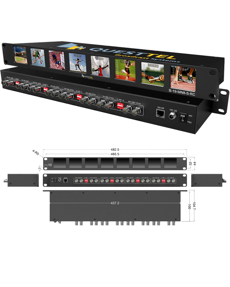 Rackmount 8x2 Broadcast Monitors with SDI equalization and re-clocking