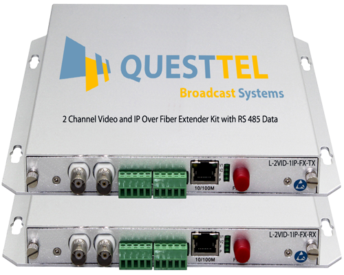 2 Channel Video and IP Over Fiber Extender Kit with RS485 Data