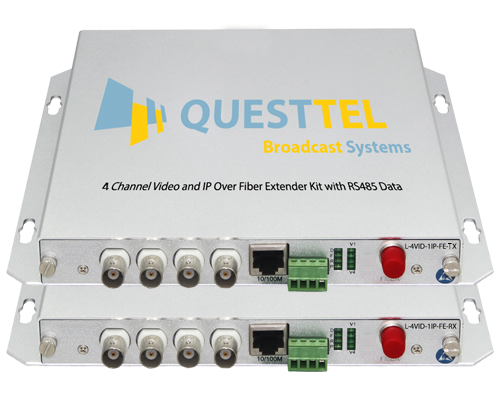 4 Channel Video and IP Over Fiber Extender Kit with RS485 Data