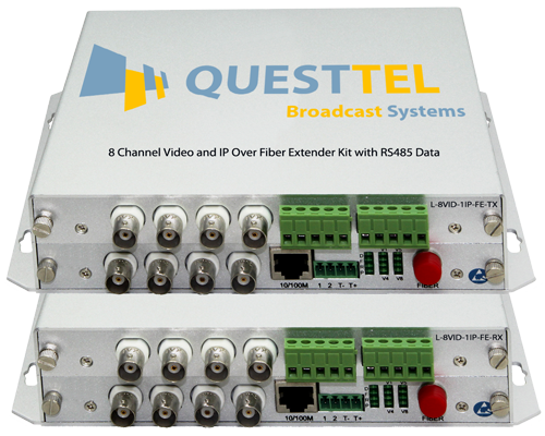 8 Channel Video and IP Over Fiber Extender Kit with RS485 Data